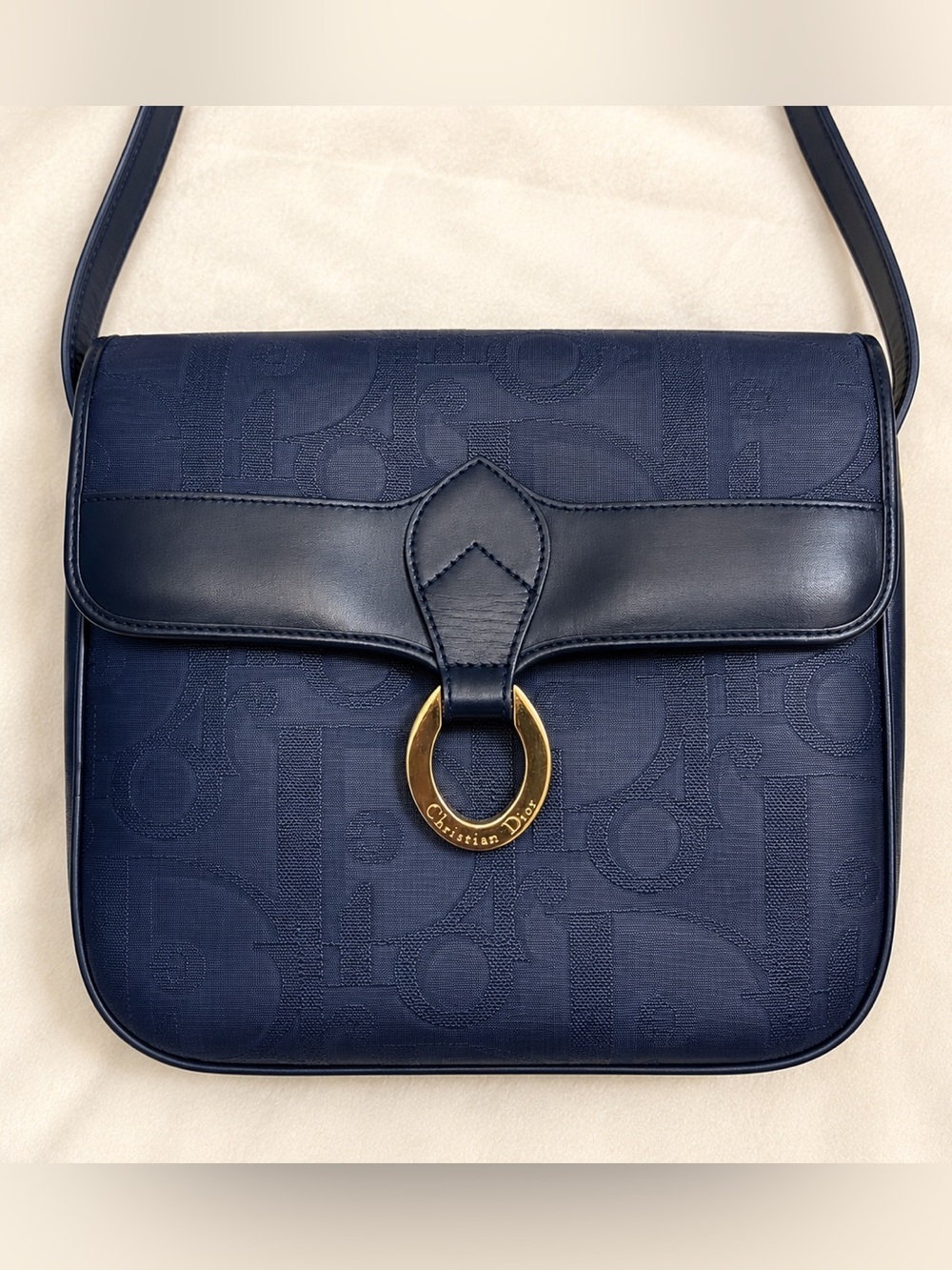 Rare Vintage Christian Dior Navy Oblique Monogram Jacquard Shoulder Bag w/ COA✨